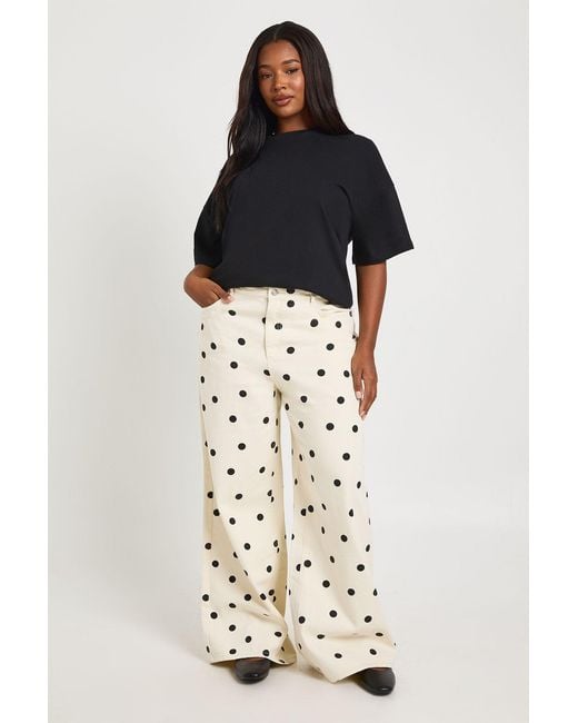 Boohoo Multicolor Plus Polka Dot High Waist Wide Leg Jean