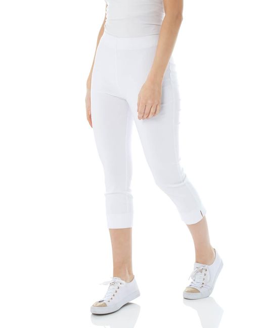 Roman White Gingham Elastic Waist Stretch Cropped Trouser