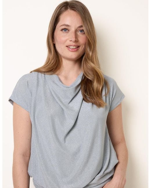 Blue Vanilla Blue Metallic Cowl Neck Draped Top