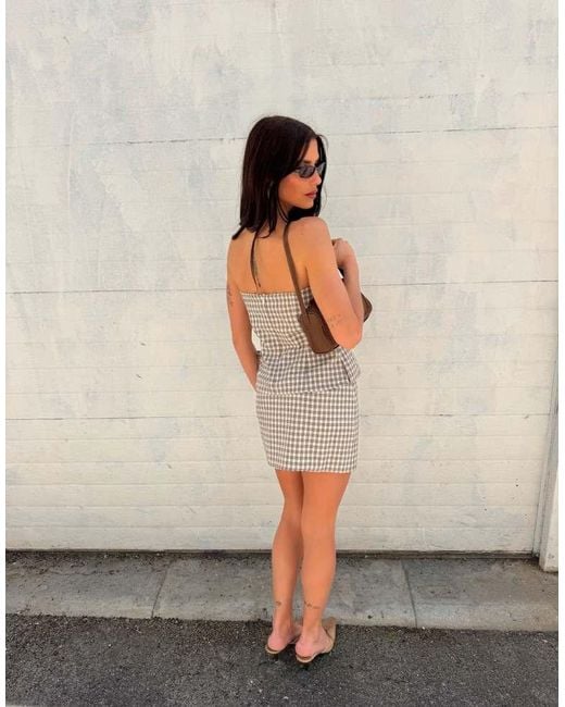 Labelrail Natural X Barbara Ines Check Print Wrap Tailored Mini Skirt