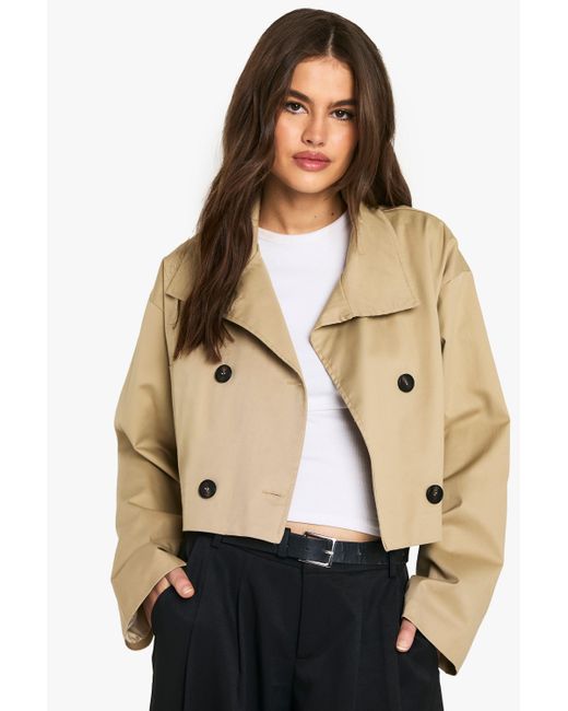 Boohoo Natural Funnel Neck Short Trench Coat