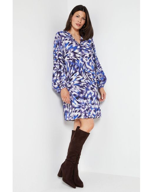 Wallis Blue Viscose Seam Detail Collarless Shift Dress