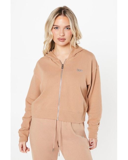 DKNY Natural Metallic Bubble Logo Full Zip Hoodie Cotton