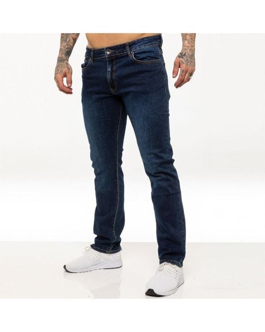 Kruze By Enzo Straight Leg Stretch Jeans Cotton in Blue for Men | Lyst UK