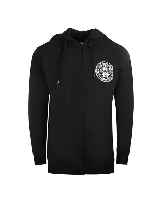 Roberto Cavalli Black Large Circle Design Zip-Up Hoodie Cotton for men