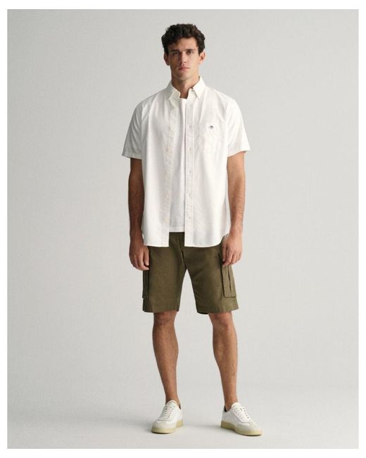 Gant White Regular Fit Short Sleeve Oxford Shirt for men