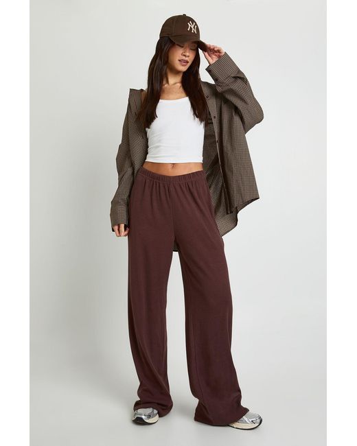 Boohoo Brown Tall Rib Wide Leg Trouser
