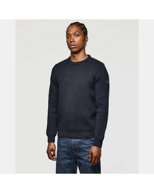 Weekend Offender Blue Morello Rib Crew Knit Sweater for men