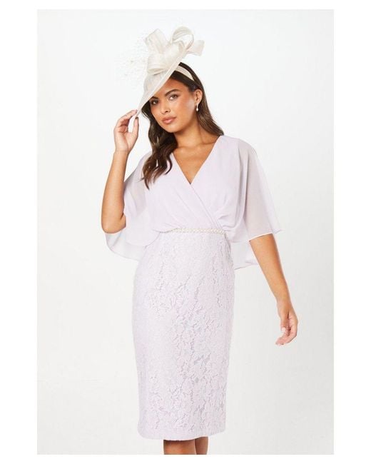 Wallis White Lace Chiffon Cape Pencil Dress