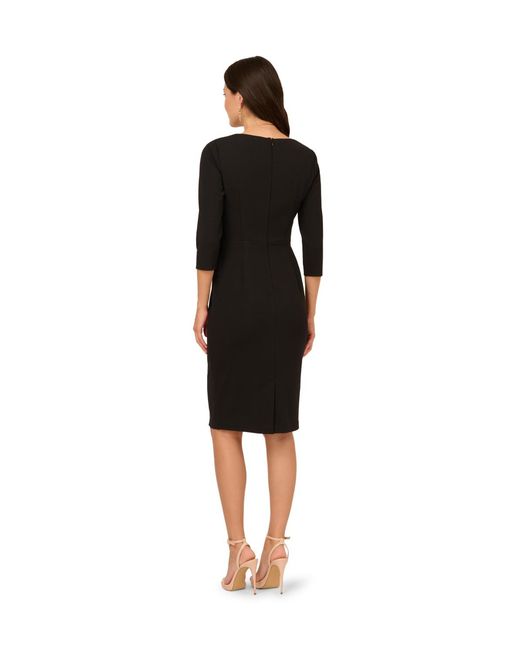 Adrianna Papell Black Tie V Neck Knit Crepe Dress