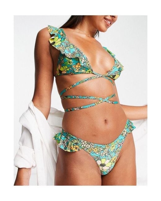 ASOS Green Frill Wrap Around Bikini Top