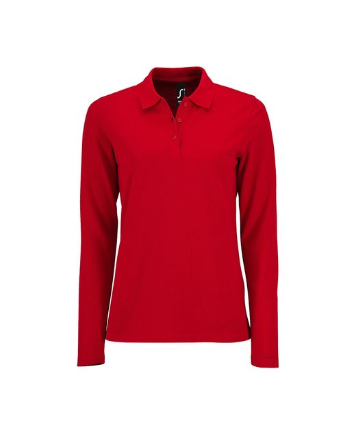 Sol's Red Ladies Perfect Long Sleeve Pique Polo Shirt