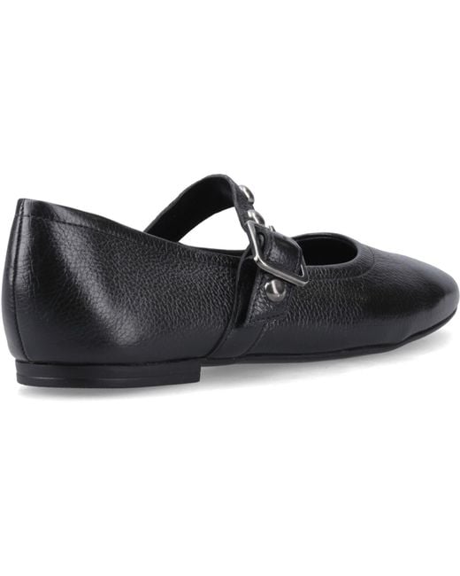 Hush Puppies Black Charlene Stud Ballerina Leather Flats