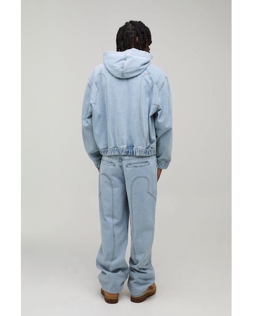BoohooMAN Blue Vintage Wash Western Denim Hoodie for men