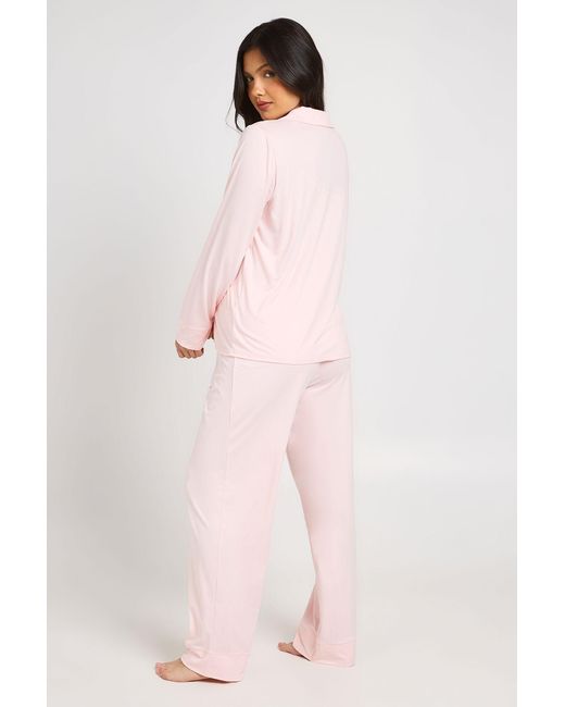 Boohoo Pink Matenity Soft Touch Button Through Shirt And Trouser Pyjama Set