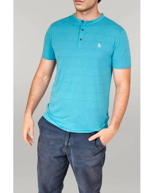 Original Penguin Blue Henley T-Shirt Top for men