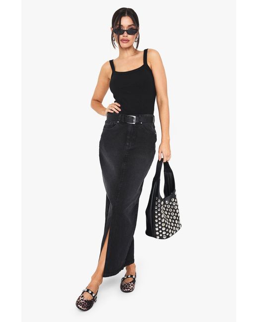 Boohoo Blue Tall Denim Midaxi Skirt