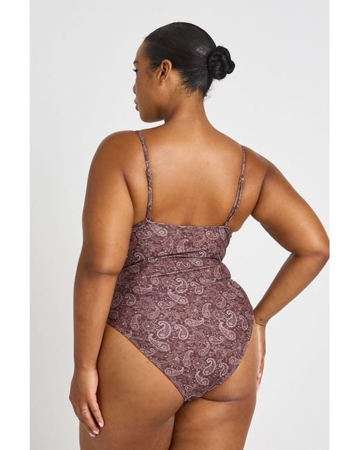 Boohoo Brown Plus Paisley Print Balcony Swimsuit