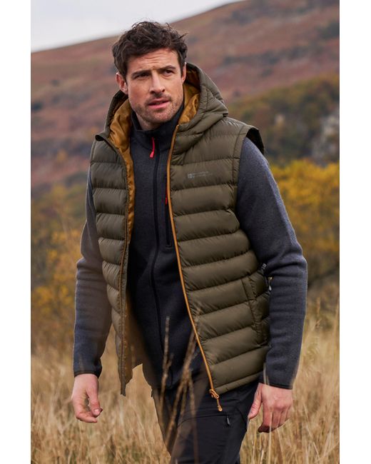 Mountain Warehouse Brown 'Seasons' Padded Gilet With Pockets Water Resistant Hooded Jacket Polyamide for men