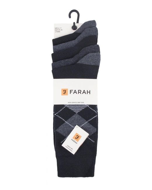 Farah Black 5 Pack Thin Breathable Classic Argyle Patterned Soft Top Cotton Dress Socks for men