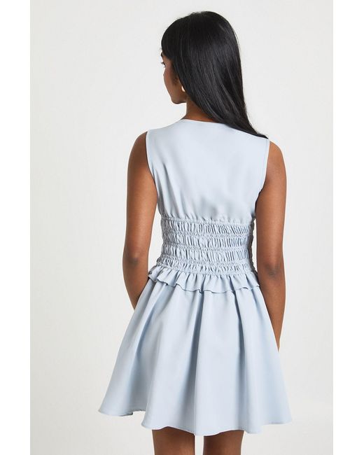 Boohoo Blue Sleeveless Shirred Waist Mini Dress
