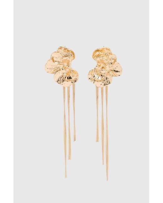 Boohoo Black Orchid Flower Fringed Statement Earrings