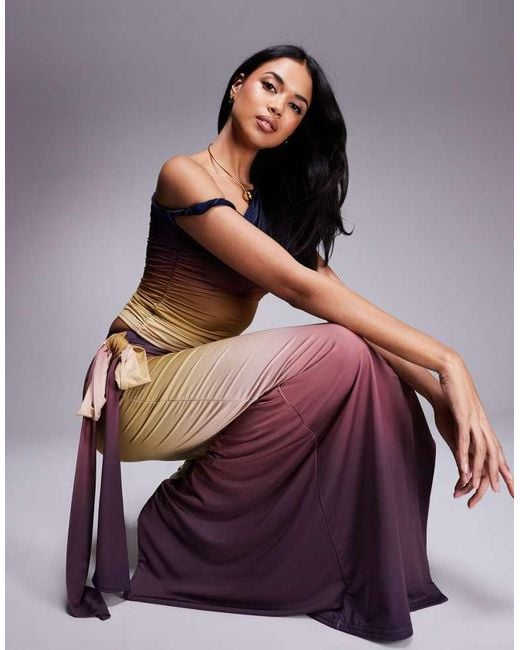 Kaiia Purple Exclusive Double Layered Slinky Knot Detail Maxi Skirt Co-Ord
