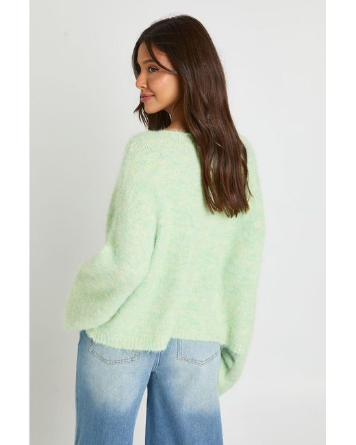 Boohoo Green Slash Neck Boxy Crop Knitted Jumper