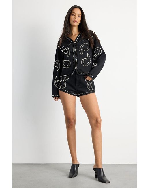Warehouse Black Paisley Embellished Denim Jacket