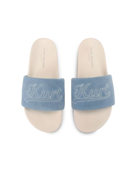 Kurt Geiger Blue Suede Script Slide Sandals for men