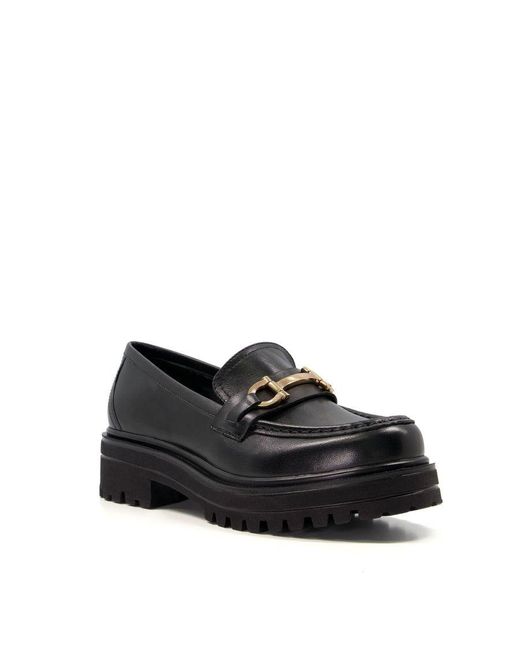 Dune Black Glacial Leather Track Sole Snaffle Loafers