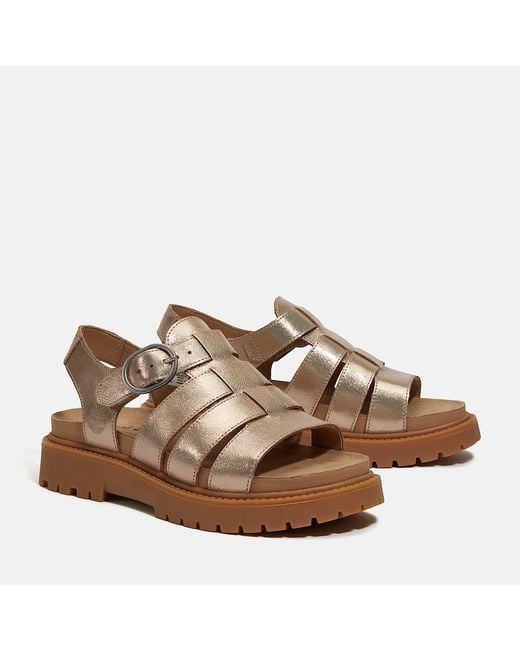 Timberland Brown Clairemont Way Fisherman Leather Metal Sandals