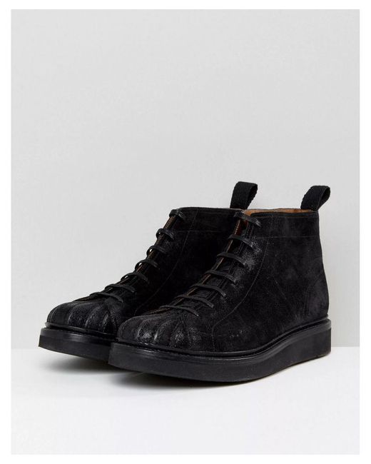 GRENSON Black Mickey Suede Wedge Lace Up Boots for men