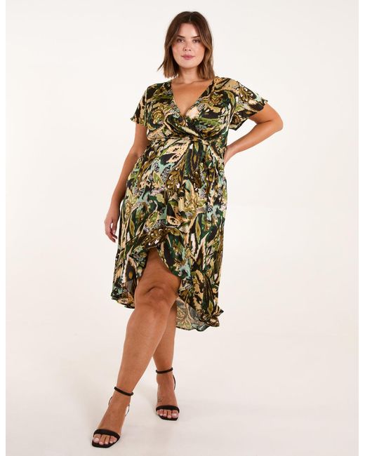 Blue Vanilla Green Curve Angel Sleeve Wrap Midi Dress