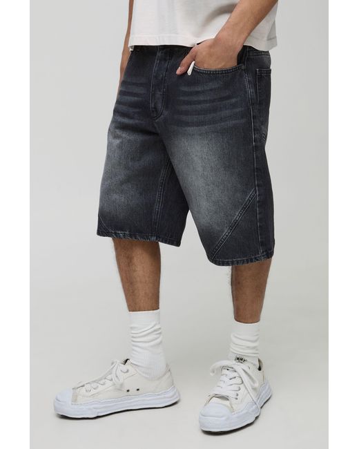 BoohooMAN Blue Relaxed Fit Panelled Washed Jean Shorts for men