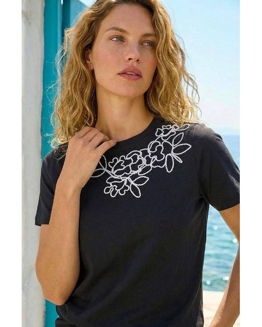 Roman Black Embroidered Stretch T-Shirt