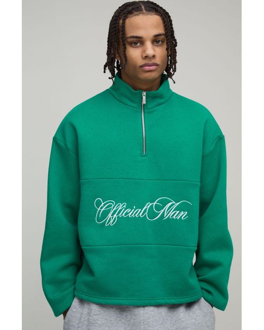 BoohooMAN Green Official Quarter Zip Panel Sweatshirt for men