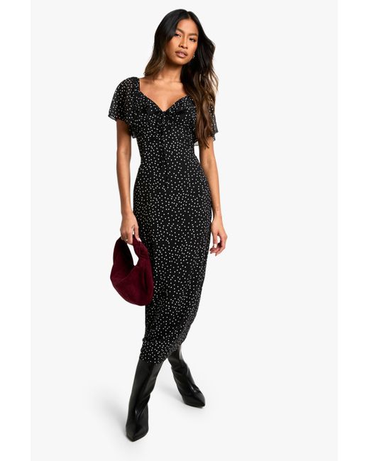 Boohoo Black Polka Dot Angel Sleeve Midaxi Dress