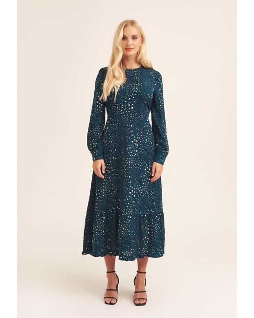 Gini London Blue Leopard Print Long Sleeve Maxi Dress