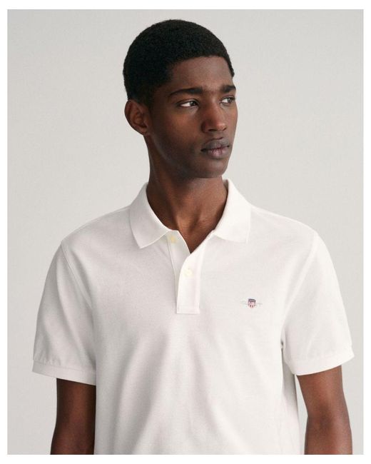 Gant White Regular Fit Short Sleeve Shield Logo Pique Polo for men