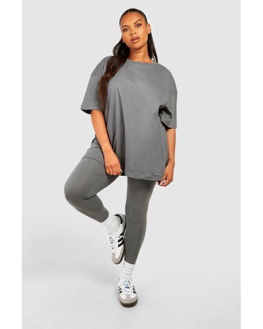 Boohoo Gray Plus Oversized T-Shirt And Legging Set