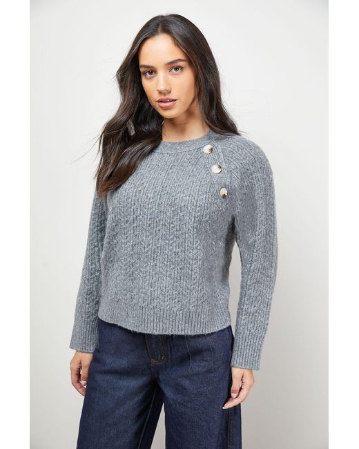 Oasis Gray Stitchy Button Detail Crew Neck Jumper