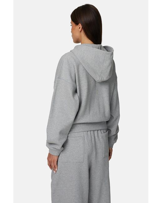 Good For Nothing Gray Baggy Zip Hoodie With Embroidered Logo