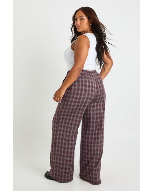 Boohoo Purple Plus Check Drawstring Waist Trouser