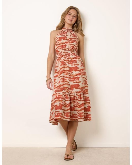 Blue Vanilla Multicolor Blurred Tiered Halter Neck Midi Dress