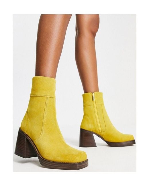 ASOS Yellow Region Suede Mid-Heel Boots