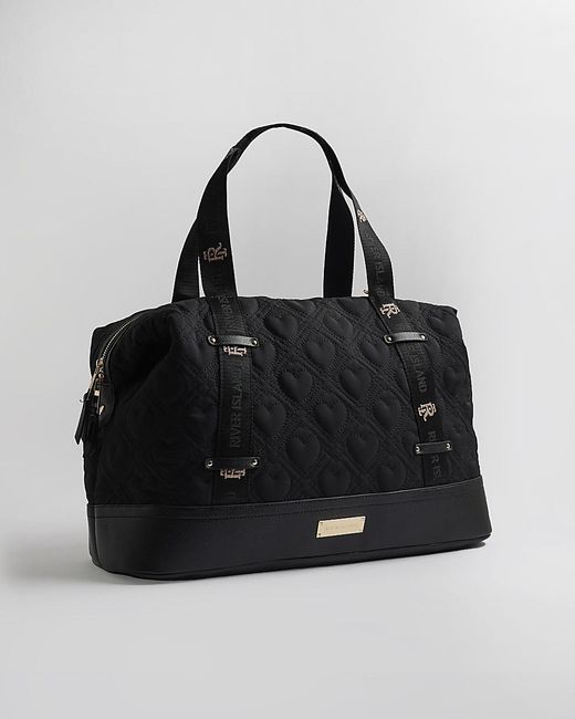 River Island Gray Holdall Bag Heart Quilted Zip