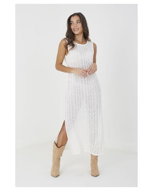 Brave Soul White Off 'Sault' Crochet Knit Sleeveless Maxi Dress