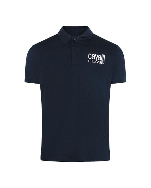 Roberto Cavalli Blue Bold Logo Polo Shirt Cotton for men