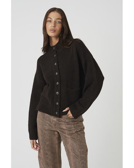 Brave Soul Brown Turtle Neck Knitted Bomber Style Jacket
